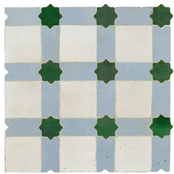 Mosaic House Moroccan tile Alhambra L 1-17-10 White Sky blue Green  zellige, mosaic, zellij, field, pattern, glaze, stars 